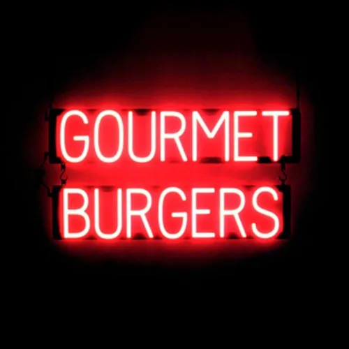 Vista 29 de SpellBrite HAMBURGERS Letrero para restaurantes Letreros relacionados con el comedor con aspecto de neón, luz LED roja 40.0 x 6.3 pulgadas Rojo