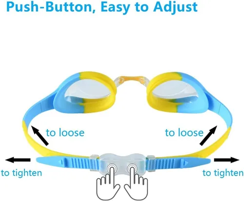 Vista 3 de Hually Gafas de natación para niños, gafas de natación sin fugas para niños, fáciles de ajustar, gafas de natación antivaho anti-UV para niños