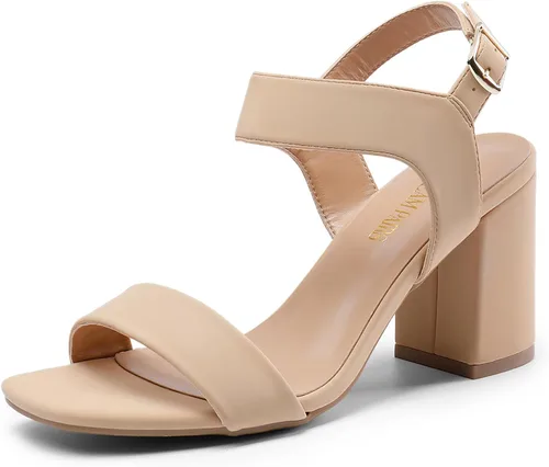 Vista 13 de DREAM PAIRS Sandalias de tacón alto y grueso para mujer, con puntera cuadrada, correa en el tobillo, cómodas sandalias