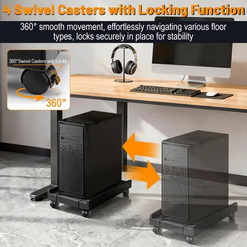 Vista 5 de Tendak Soporte de torre ajustable para computadora con ventilador de refrigeración, soporte de suelo móvil para CPU con 4 ruedas giratorias