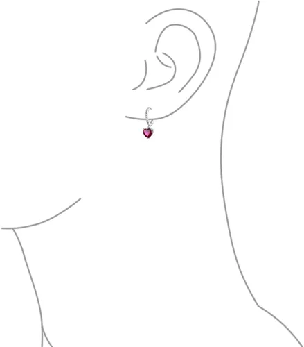 Vista 2 de Aretes colgantes románticos de circonita cúbica rosa fucsia con circonita cúbica de imitación y corazón rubí, con palanca trasera para mujer, novia