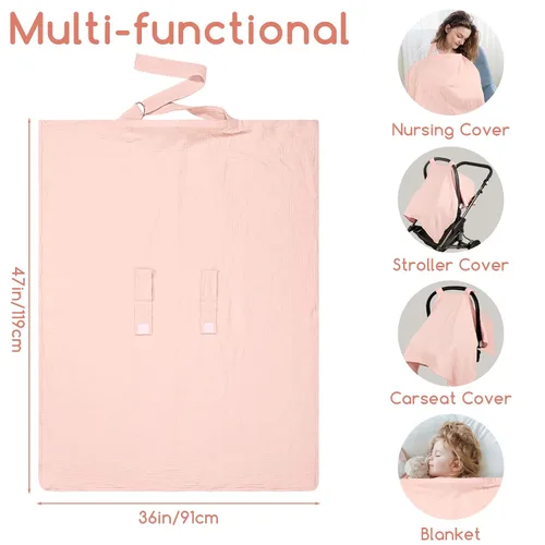 Vista 4 de Funda de asiento de automóvil de muselina de verano, transpirable, para bebés y niñas, fundas multiusos para lactancia materna, color rosa