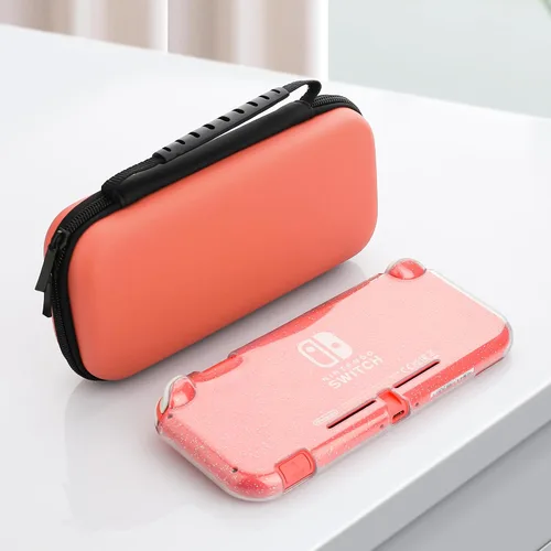 Vista 7 de Pink Travel Carrying Case Accessories for Nintendo Switch Lite Console, Shockproof Portable Carry Case Bundle with Glitter Protective Case, Screen