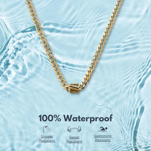 Vista 3 de Galis Classic Chains For Men - Cuban Link Chain with Small Bead Pendant, Diamond-Cut Stainless Steel, Waterproof Silver Plated Men's Necklace, Gold