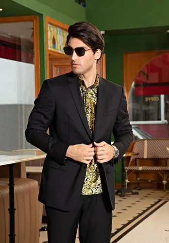 Vista 6 de HISDERN Camisas de vestir de satén brillante para hombre, de lujo, floral, jacquard, de manga larga, a la moda, para bodas, fiestas, bailes