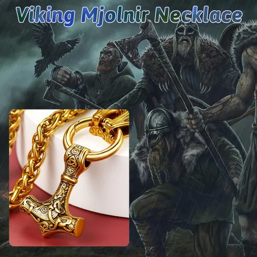 Vista 3 de FaithHeart Collar punk nórdico vikingo para hombre, collar grueso, acero inoxidable, Mjolnirnudo celta, cabeza de lobo, colgante de amuleto, joyería