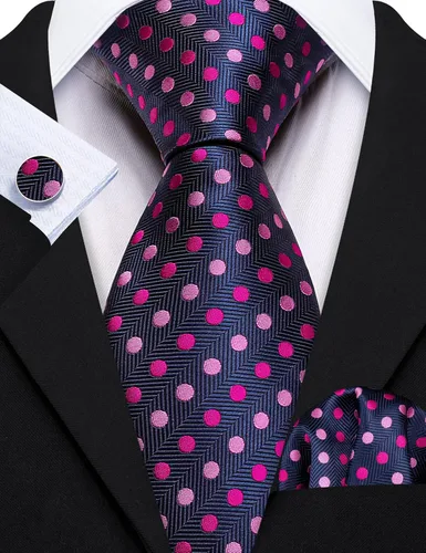 Vista 4 de Barry.Wang Corbatas de seda para hombre, diseño de lunares, gemelos cuadrados de bolsillo, gemelos para negocios, boda