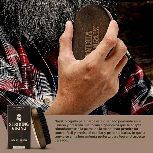 Vista 5 de Striking Viking - Cepillo para barba para hombre, 4.3 pulgadas, mango de madera de haya, color marrón