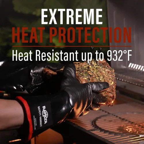 Vista 2 de RAPICCA Guantes de Barbacoa Resistentes al Calor: Resistentes al Aceite e Impermeables para Ahumar, Asar a la Parrilla, Cocinar, Barbacoa, Freír