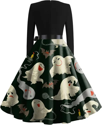 Vista 2 de Disfraces góticos de Halloween para mujer, vestido acampanado de manga larga, vestidos casuales de fiesta huecos, vestidos de otoño 2023