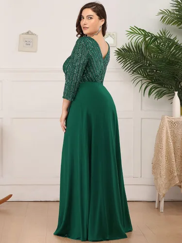Vista 2 de Ever-Pretty - Vestido de noche con cuello en V profundo brillante para mujer, mangas larga, 0751-PZ