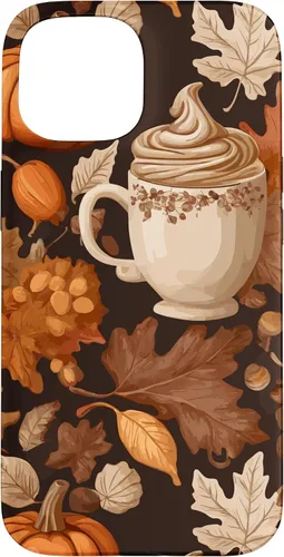 Vista 6 de Warm Autumn Stylish Coffee Cup Design - Fall Leaves Pattern Case for iPhone 17