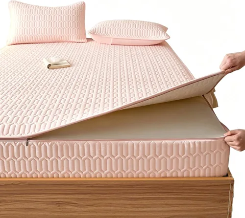 Vista 14 de Mattress Protector Zipper Closure Cover, Six-Sided Mattress Encasement Quilted for Home Hotel Bedroom Dormitory, Machine Washable Blanco