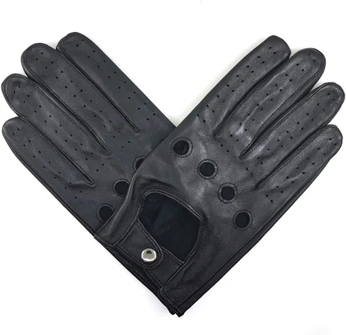 Vista 2 de ZLUXURQ Guantes de conducción profesionales de cuero para hombre sin forro, suaves y finos, piel de cordero italiana