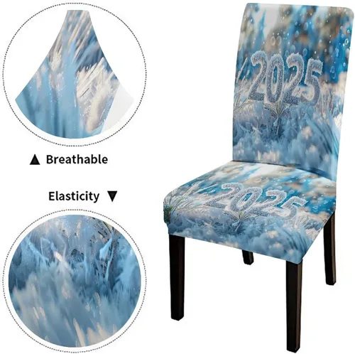 Vista 235 de CAPSCEOLL Christmas Dining Chair Covers,Snowflakes Festive Winter Pattern Stretch Chair Covers for Dining Room Set of 2 Washable Spandex Parson