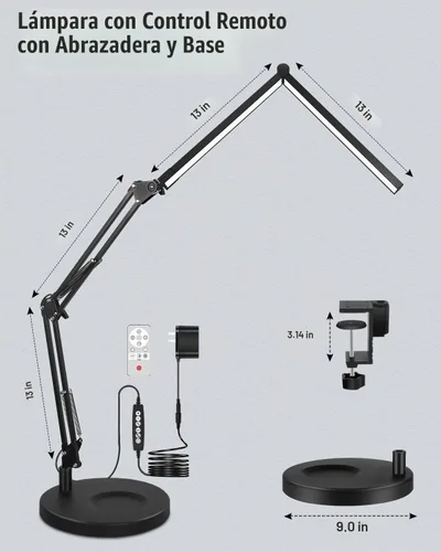 Vista 8 de Toolour Lámparas LED de escritorio para oficina en casa 2 en 1 lámpara de escritorio de doble cabezal con base de abrazadera, control remoto, clip