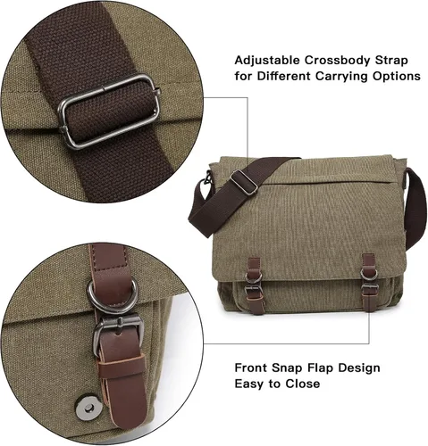 Vista 6 de Bolso bandolera grande de lona vintage para laptop de 15 pulgadas