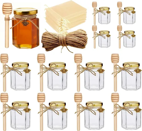 Vista 10 de Adabocute Paquete de 20 mini tarros de miel con gotero, perfectos para regalos de baby shower y recuerdos de boda, incluye etiquetas colgantes
