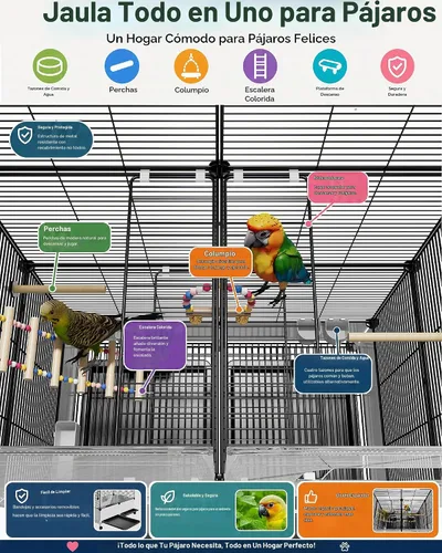 Vista 6 de Jaula grande para pájaros de 55 pulgadas cifrada con necesidades diarias incluidas