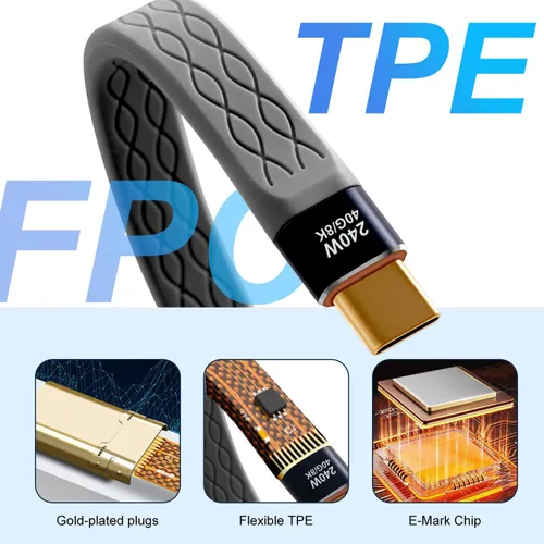 Vista 3 de Paquete de 2 adaptadores USB C Flex macho a macho de 0.4 pies, compatible con Thunderbolt 4/3, USB4/3, soporta carga rápida de 240 W, pantalla 8K
