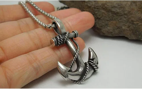 Vista 4 de JAJAFOOK - Collar de cadena para hombre con ancla náutica de plata