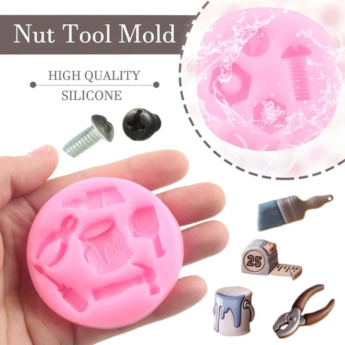 Vista 2 de ZiXiang Herramientas manuales de silicona, herramientas de construcción, moldes de fondant, tuercas de tornillo, bisagra, moldes de caramelo