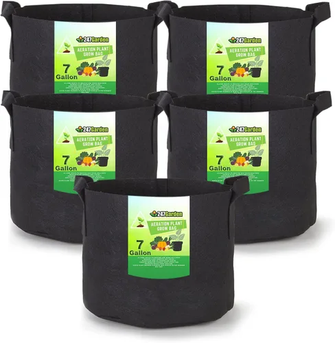 Vista 16 de 247Garden Paquete de 5 Macetas/Bolsas de Cultivo de Tela de Aireación de 1 Galón para Plantas con Asas (260 GSM, Negro, 6H x 7D)