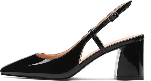 Vista 2 de MODENCOCO Zapatos de tacón medio para mujer, con hebilla de patente, puntera cuadrada, sexy, con puntera cuadrada, de 2.5 pulgadas