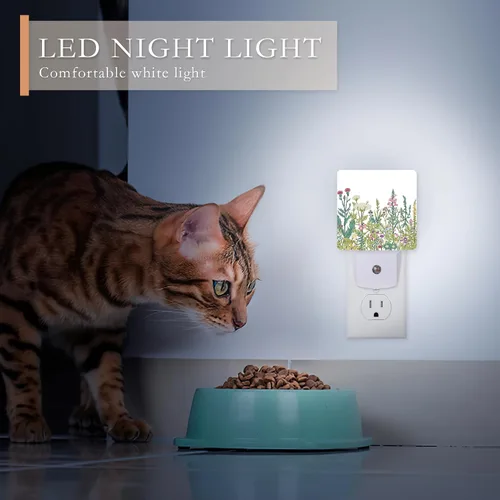 Vista 4 de Luz nocturna, hierbas y flores silvestres, luces nocturnas enchufables a la pared para niños y niñas, luz nocturna decorativa media redonda, lámpara