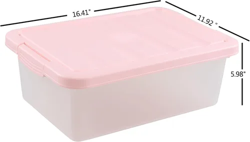 Vista 2 de Caja de almacenamiento de plástico con pestillo de 14 cuartos, contenedor de almacenamiento de plástico debajo de la cama con tapas rosas, 2 paquetes