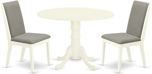 Vista 18 de East West Furniture DLLA3-ABK-47 - Juego de mesa de comedor de 3 piezas que contiene una mesa de cocina redonda con gotas y 2 sillas de comedor