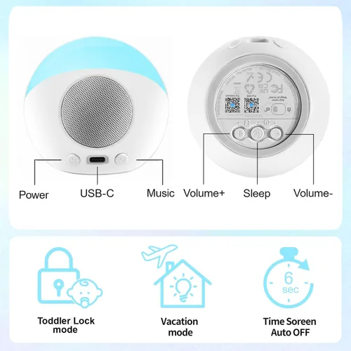 Vista 7 de Reloj despertador para niños, entrenador del sueño, reloj despertador para niños pequeños, máquina de sonido portátil para bebés, reloj de luz