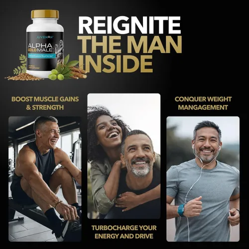 Vista 3 de Juvenon Alpha Gold - Potenciador de testosterona masculina para hombres, soporte T y vitalidad masculina con Ashwagandha KSM-66 + fenogreco +