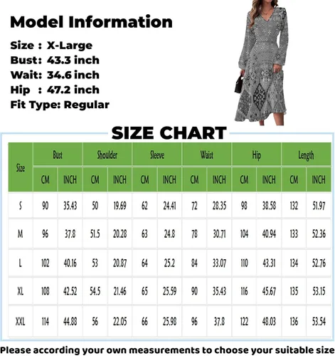 Vista 5 de Vestidos elegantes para mujer, otoño e invierno, casual, a la moda, con cuello en V, manga larga, estampado navideño, S-2XL