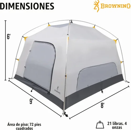 Vista 2 de Browning Camping Glacier - Tienda de campaña para 4 personas, estilo cabina independiente con mosca de cobertura completa
