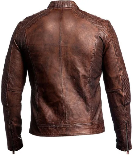 Vista 3 de SKY-SELLER Chaqueta acolchada de cuero para motocicleta con acolchado marrón para hombre