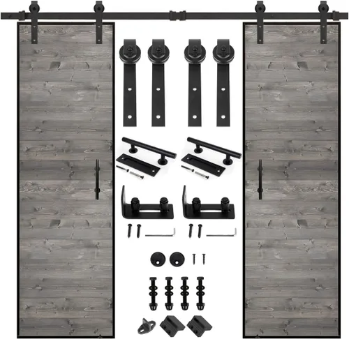 Vista 13 de S&Z tophand Puerta de granero marrón de 20 pulgadas x 84 pulgadas con kit de herramientas corredizas de 5 pies, estilo moderno, requiere montaje