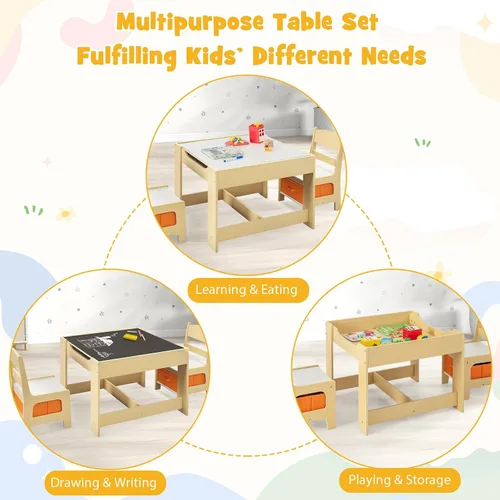 Vista 2 de Costzon - Juego de mesa y sillas para niños, escritorio de actividades multifuncional de madera para niños pequeños con mesa reversible, cajones