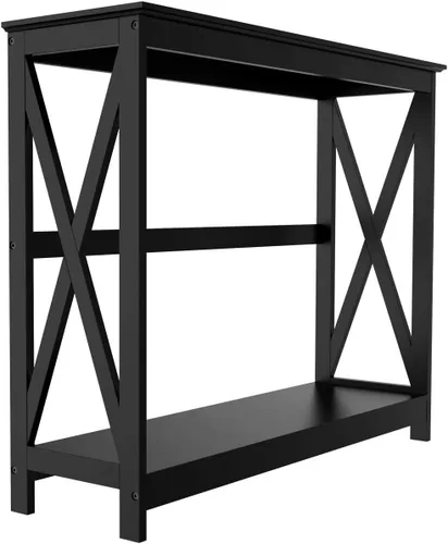 Vista 9 de Topeakmart Sofá consola, mesa de entrada de 2 niveles con estante de almacenamiento, mesa de sofá estrecha para entrada, pasillo, sala de estar