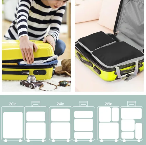 Vista 4 de Cubos de embalaje de compresión para viajes, bolsas organizadoras de maleta, juego de 7 bolsas de viaje expandibles, organizador para equipaje
