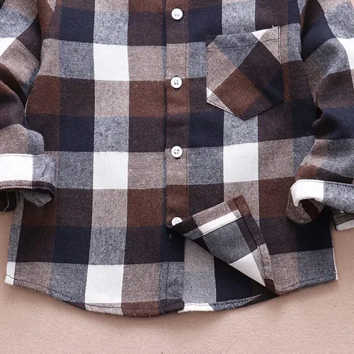 Vista 4 de Camisa de franela de manga larga con botones y botones para niños y niñas, Rojo