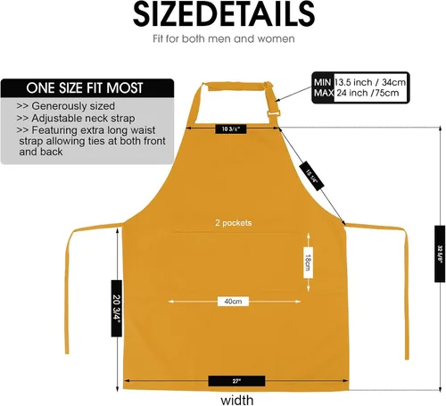 Vista 2 de EMICUTE Delantal ajustable con 2 bolsillos para hombres y mujeres, chef cocina cocina