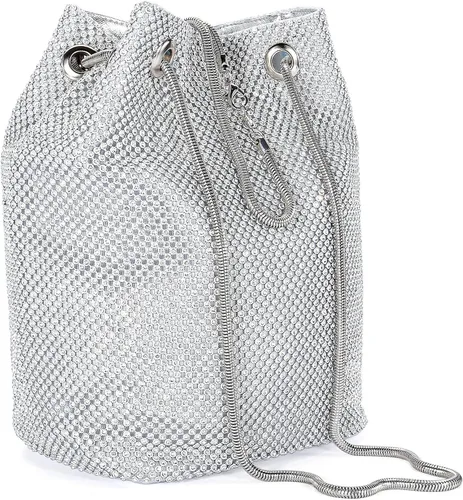 Vista 4 de Ayliss - Bolsa tipo cubo con diamantes de imitación para mujer, que se cruza en el cuerpo, tamaño minipequeño, brillante, de noche
