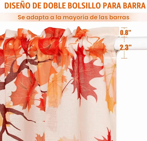 Vista 8 de FRAMICS - Cortinas traslúcidas de otoño para sala de estar, cortina de hojas de arce que caen, 2 paneles, cortinas de gasa semitransparentes