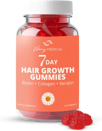 Vista 8 de Ebony Medical - Gomitas de fórmula de crecimiento del cabello adelgazante de 7 días, biotina, colágeno, queratina, musgo marino irlandés y vitaminas