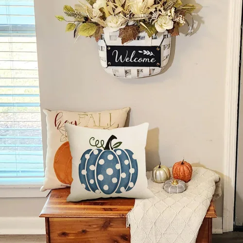 Vista 2 de RABUSOFA Dark Blue Polka Dot Pumpkin Fall Pillow Covers,Seasonal Autumn Thanksgiving Decorative Throw Pillows Fall Decorations for Home Couch Decor