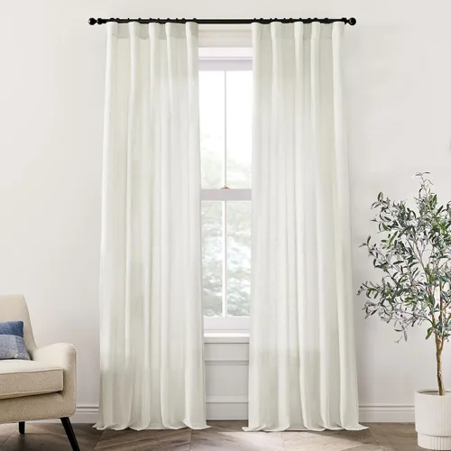 Vista 50 de XTMYI - Cortinas transparentes de 54 pulgadas de largo, juego de 2 paneles para baño, cortinas cortas de lino y algodón con semi privacidad