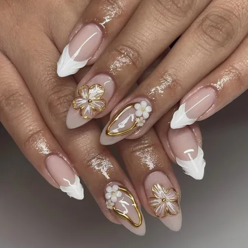 Vista 14 de evpct Uñas a presión bohemias 3D Nude con diseño de estrella dorada y 30 estrellas 3D de estilo bohemio