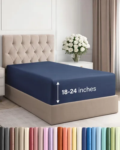 Vista 56 de Sábana bajera ajustable extra profunda Twin XL – Sábana bajera individual de lujo de hotel solamente – Se adapta fácilmente a colchones de 18 a 24