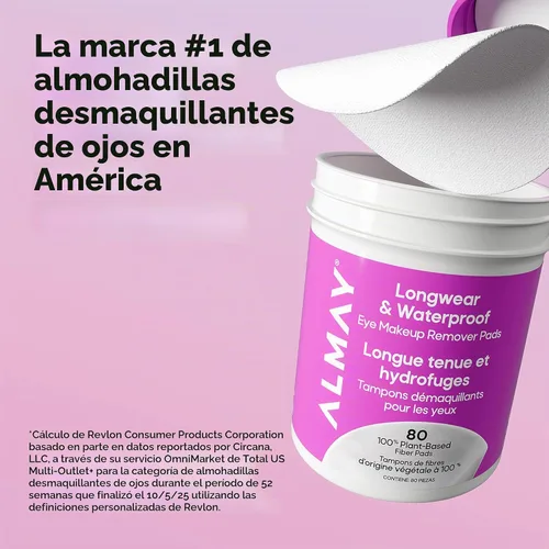 Vista 3 de Almay Almohadillas removedoras de maquillaje de ojos de larga duración e impermeables, 80 unidades (el embalaje puede variar)